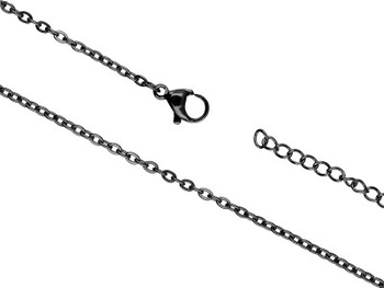 Łańcuszek Rolo z zapięciem / stal chirurgiczna / 1.4x0.6mm, dł.45+5cm / czarny / 1szt