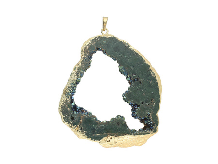 Agat druzy / zawieszka / w okuciu / plaster nieregularny / 78x68x11mm / ciemny morski / 1szt