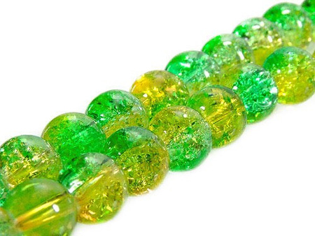 Koraliki szklane crackle, kula 12mm - kolor żółto-zielony - sznur 70szt.