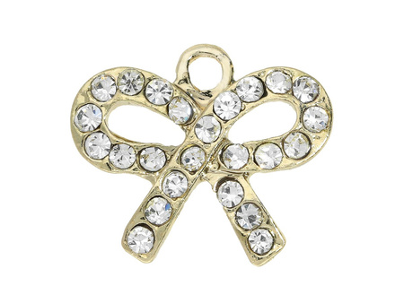 Kokardka Glamm™ / zawieszka charms / 24 cyrkonie / 15.5x18mm / kolor KC Gold / 1szt