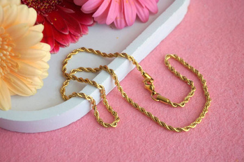 Łańcuszek skręcany - kordel z karabińczykiem / stal nierdzewna / 3mm / złoty / 45cm