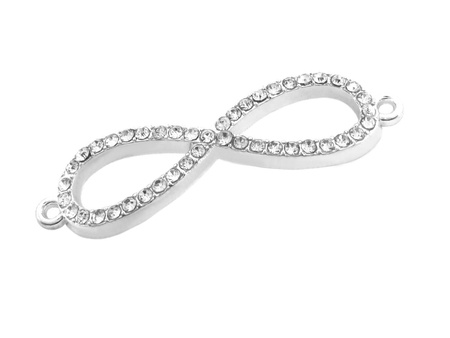 Łącznik metalowy, znak nieskończoności z cyrkoniami / kolor jasny srebrny / 42x11mm / otwór 1mm