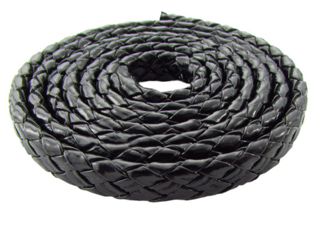 Rzemień ekologiczny, pleciony, płaski, gruby / czarny / 9x4mm / 1m