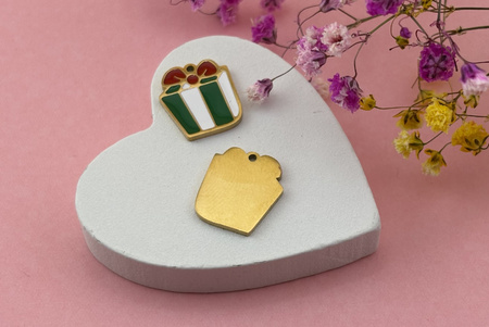 Prezent zielony / zawieszka emaliowana / stal chirurgiczna / 12x14mm / złoty / 1szt