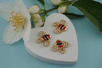 Pszczoła z cyrkoniami / czerwony / złoty / zawieszka / 12,8x15mm / metal / 1szt