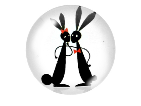 Kaboszon szklany z grafiką K12 PT1480 / czarno-biały / 12mm / 4szt