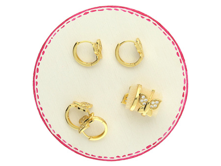 Bigle ozdobne / motylek / 13x11mm / mosiądz pozłacany 18K, cyrkonia / złoty / 1 para