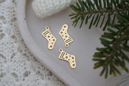 Skarpetka w gwiazdki / zawieszka / stal chirurgiczna / 9x16mm / złoty / 1szt
