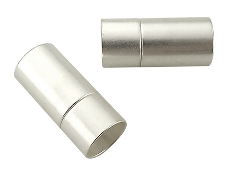 Zapięcie magnetyczne satynowe, walec / kolor srebrny / 9x21mm / otwór 8mm