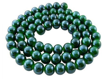 Koraliki szklane, lustrzane / ciemny zielony / 12mm / otwór 1,2mm / 70 koralików