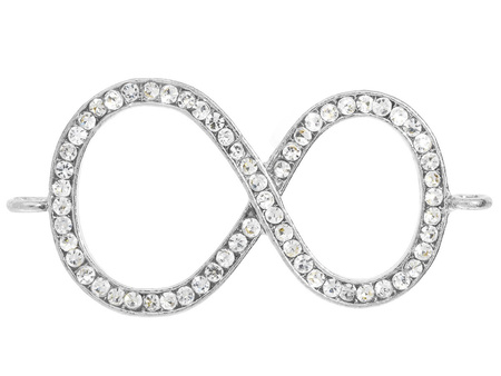 Znak nieskończoności Glamm™ / łącznik / 62 cyrkonie / 42x21x4mm / kolor srebrny / otwór 2mm / 1szt