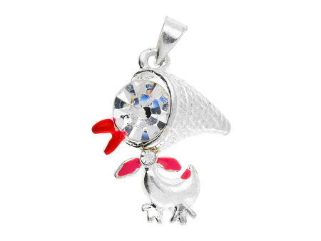 Kaczka Glamm™ / zawieszka charms / 2 cyrkonie / 28x18x7mm / srebrny, Crystal / 1szt