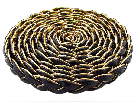 Rzemień ekologiczny, pleciony, płaski / dwustronny / czarny / złoty / 9x3mm / 1m