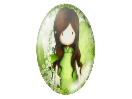 Kaboszony szklane z grafiką, owal 18x25mm PT1490 / zielony / 2szt