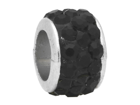 Discoteque™ / obrączka / przekładka / 39 cyrkonii / 7x11x11mm / srebrny, Jet / otwór 6mm / 2szt