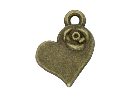 Serce z różą 14x11mm, zawieszka charms / kolor antyczny brąz / otwór 1.4mm / 6szt