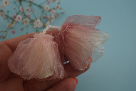 Kwiatek ozdobny / organza / różowo biały / ok 35mm / zestaw 2szt