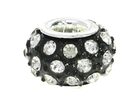 Oponka / przekładka / 30 cyrkonii / 9x14mm / jasny srebrny, czarny / otwór 5mm / 1szt