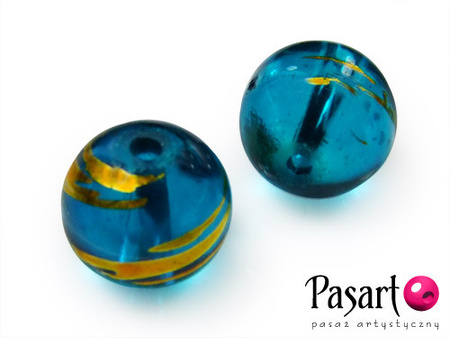 Koraliki szklane malowane , niebieskie / kula / 10mm / otwór 1mm / 10szt