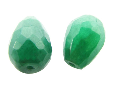 Agat 14x10mm, kropla fasetowana / kolor zielony / otwór 1.5mm / 2szt