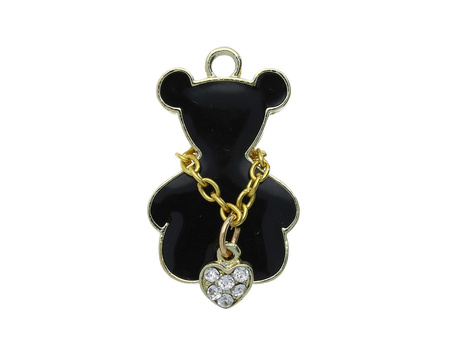 Miś z serduszkiem SweetCharm™ / zawieszka charms / 6cyrkonii / 28x18x4mm / KC Gold, czarny / 1szt