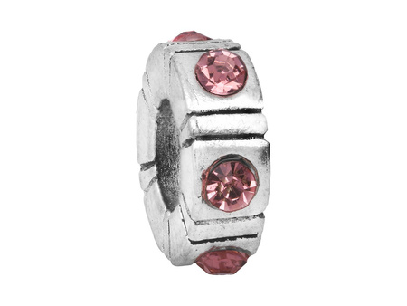 Oponka Glamm™ / przekładka / 6 cyrkonii / 3x9mm / kolor srebrny, Rose / otwór 4.5mm / 1szt