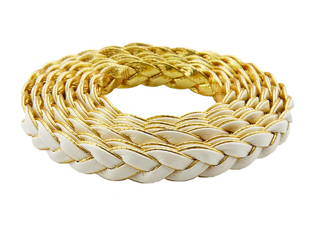 Rzemień ekologiczny, pleciony, płaski, dwustronny / biało złoty / 7x3mm / 1m