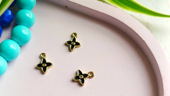 Kwiat SweetCharm™ / zawieszka charms / 11x8x1.5mm / kolor czarny, KC Gold / 4szt