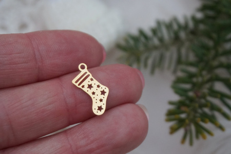 Skarpetka w gwiazdki / zawieszka / stal chirurgiczna / 9x16mm / złoty / 1szt