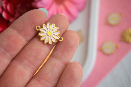 Kwiatek różowy / łącznik / 21x16mm / stal chirurgiczna / złoty / 1szt