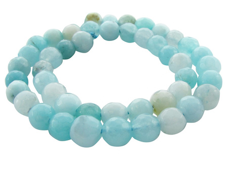 Agat, kula fasetowana 5-6mm / pastelowy błękitny, biały / otwór 1.4mm / 60szt / 1 sznur