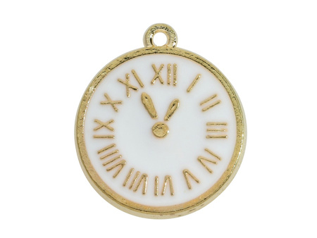 Zegar Rzymski SweetCharm™ / zawieszka charms / 17x15x2mm / kolor biały, KC Gold / 2szt