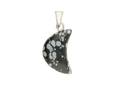 Obsydian śnieżny / księżyc / zawieszka z krawatką / 21x11mm / 1szt