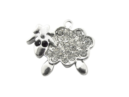 Owca z 24 cyrkoniami 15x17mm, zawieszka charms / kolor srebrny / otwór 1mm / 1szt