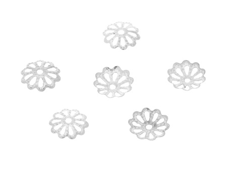 Kwiatki ażurowe / nakładki na koraliki / 8mm / jasny srebrny / otwór 1mm / 70szt