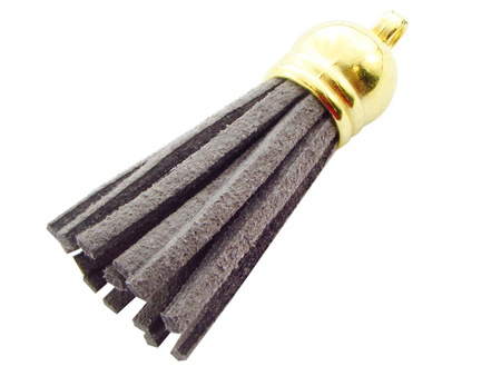 Chwost z rzemienia zamszowego / z końcówką / 40mm / kolor złoty, ołówkowy / uchwyt 2mm / 2szt