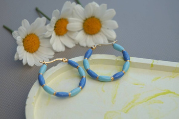 Kolczyki koła emaliowane / stal chirurgiczna / 30mm / złoty-niebieski / 2szt