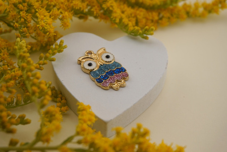 Sowa / multikolor / zawieszka emaliowana / 23x14mm / metal / złoty / 1szt