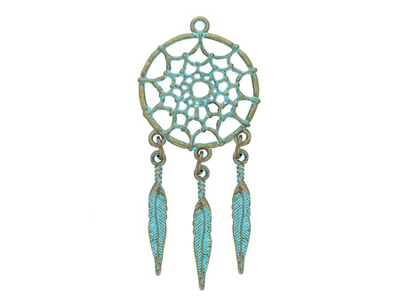 Łapacz snów / zawieszka charms / 65x28x1.5mm / antyczny brąz - Aqua / 1szt