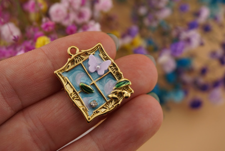 Ramka z motylkiem / zawieszka ze stali chirurgicznej / 20x26mm / złoty / 1szt