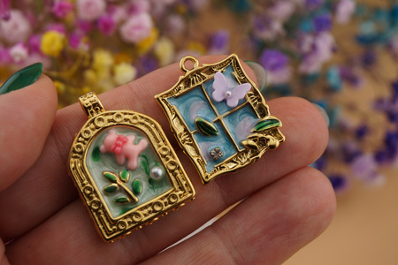 Ramka z motylkiem / zawieszka ze stali chirurgicznej / 20x26mm / złoty / 1szt