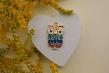 Sowa / multikolor / zawieszka emaliowana / 23x14mm / metal / złoty / 1szt