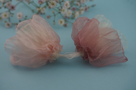 Kwiatek ozdobny / organza / różowo biały / ok 35mm / zestaw 2szt