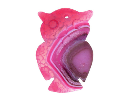 Agat / sowa / zawieszka / 51x35x7mm / różowo-biały / 1szt