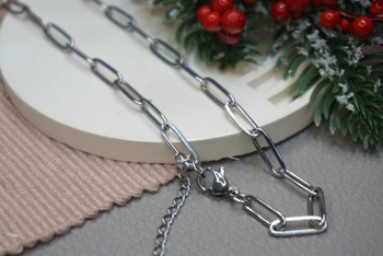 Łańcuszek spinacze z karabińczykiem / stal nierdzewna / 4,2mm / srebrny / 45+5cm