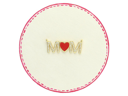 I LOVE MOM / łącznik / mosiądz pozłacany, cyrkonie / 30x10mm / złoty, czerwony / 1 szt