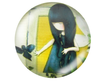 Kaboszony szklane z grafiką 14mm PT1494 / żółto-granatowy / 4szt