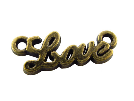 Łącznik metalowy "Love" / kolor antyczny brąz / 20x8x2mm / otwór 2mm