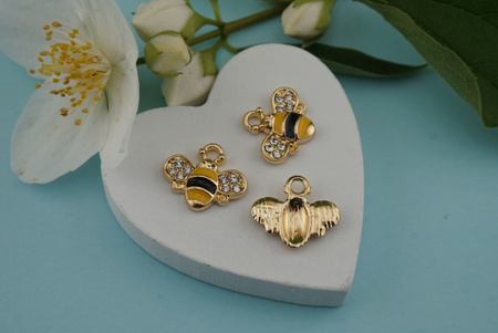 Pszczoła z cyrkoniami / żółty / złoty / zawieszka / 12,8x15mm / metal / 1szt