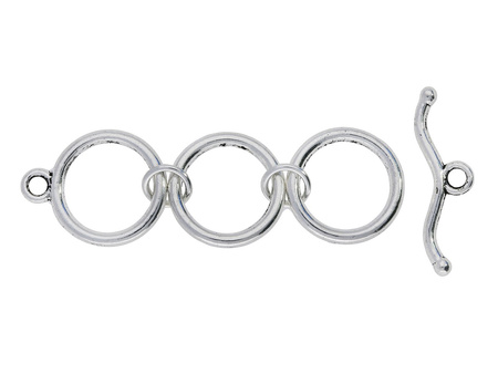 Zapięcie toggle / okrągłe / regulowane / 48x14mm + 7x23mm / kolor srerbny / otwór 2mm / 2szt